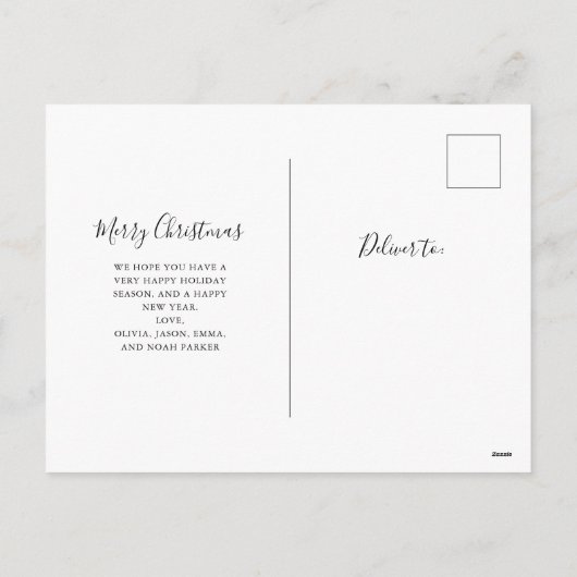 白黒スクリプト2枚の写真メリークリスマス シーズンポストカード (裏面)