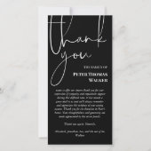 白黒スクリプト&2枚の写真お葬式 サンキューカード (正面)