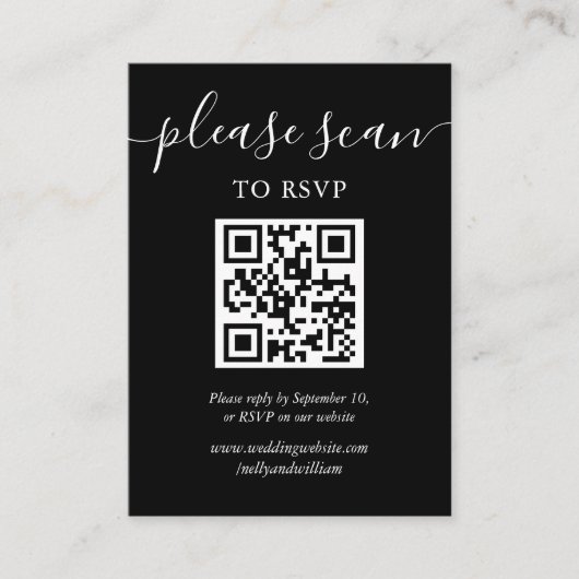 白黒スクリプトRSVP QRコード写真 エンクロージャーカード (正面)