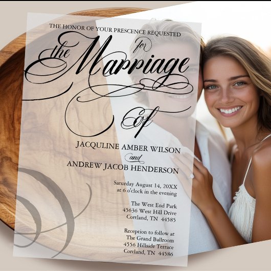 白黒スクリプフォーマルトエレガントタイポグラフィ ベラム紙招待状