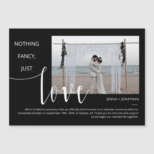 白黒スクリプモダントミニマルフォト磁石 マグネット招待状 (正面)