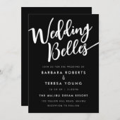 白黒スクリプモダントレズ結婚ビアン 招待状 (正面/裏面)