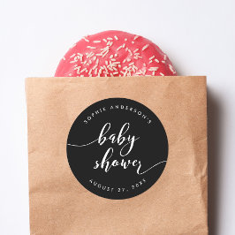 白黒スクリプリラックストベビーシャワー ラウンドシール