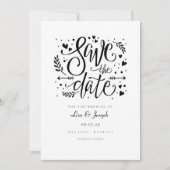 白黒スクリプ素朴トのミニマル結婚リスト セーブザデート (正面)