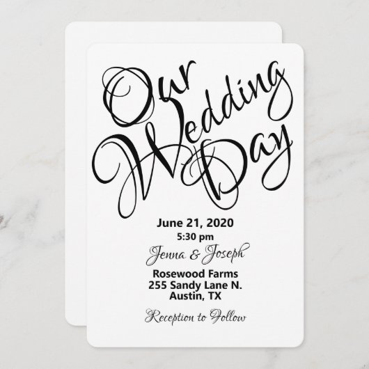 白黒スクリプ結婚ト 招待状 (正面/裏面)