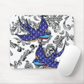 白黒スクロールつばめ マウスパッド (マウス)