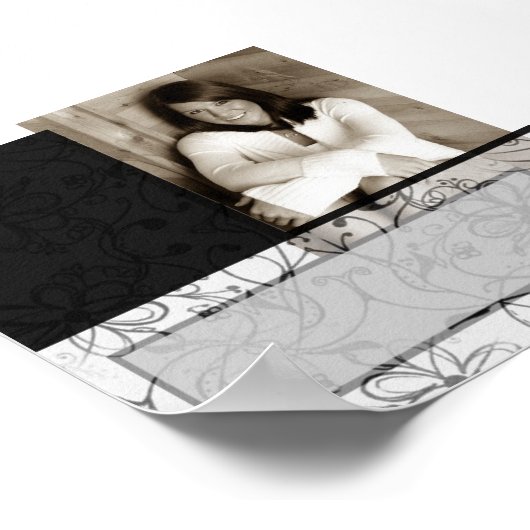 白黒スクロールのカスタマイズ可能なオートグラフポスター ポスター (角)