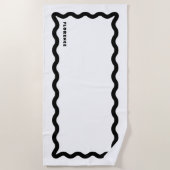 白黒スクワイグル文字 ビーチタオル (正面)