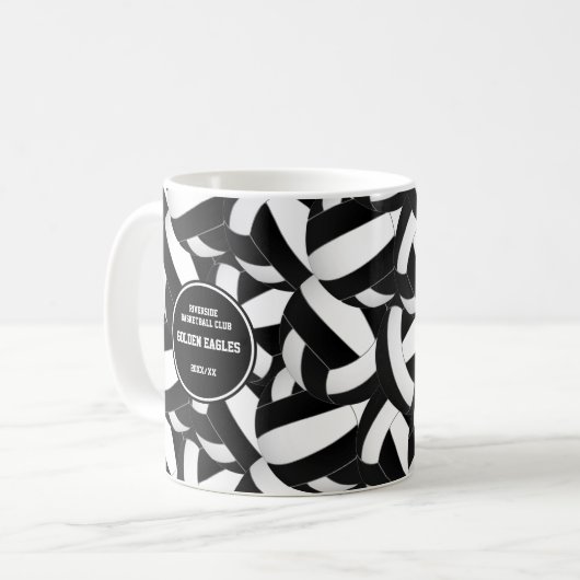 白黒スクールカラーバレーボールコーチギフト コーヒーマグカップ (正面左)
