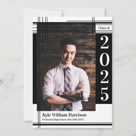 白黒スクールカラー卒業写真プライド 招待状 (正面)