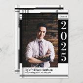 白黒スクールカラー卒業写真プライド 招待状 (正面/裏面)