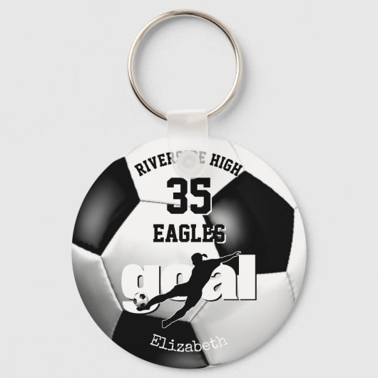 白黒スクールチームスピリットガールズサッカー キーホルダー (正面)