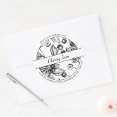 白黒スケッチさくらんぼジャムラベル ラウンドシール (封筒)