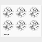 白黒スケッチさくらんぼジャムラベル ラウンドシール (シート)