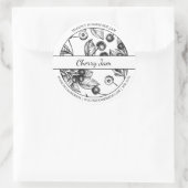 白黒スケッチさくらんぼジャムラベル ラウンドシール (バッグ)