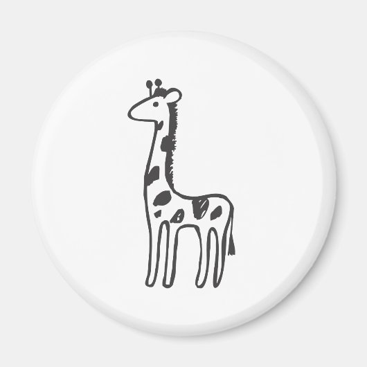 白黒スケッチのキリンの若者 マグネット (正面)