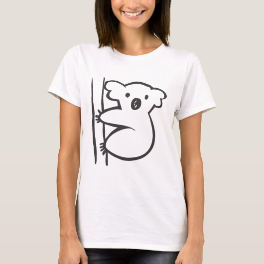 白黒スケッチの木の若いコアラ Tシャツ (正面)