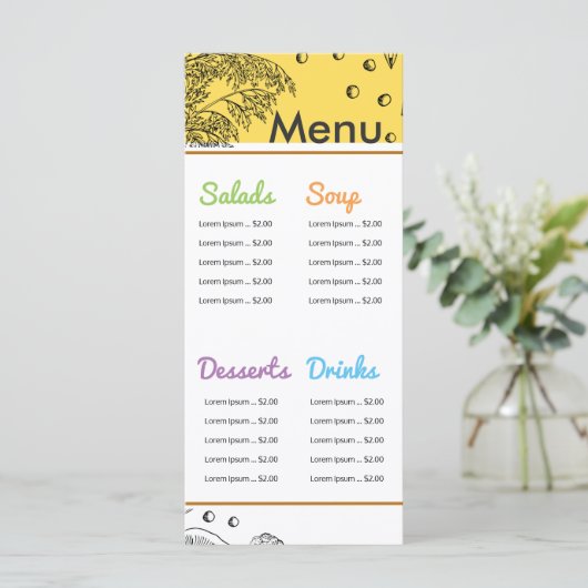 白黒スケッチアートオーガニックビーガンメニューテンプレート メニュー (スタンド正面)