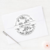 白黒スケッチコーヒー抽出ラベル ラウンドシール (封筒)