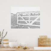 白黒スケッチフェンス ポスター (キッチン)