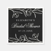 白黒スケッチフローラブライダルシャワー スタンダードカクテルナプキン (正面)