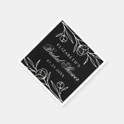 白黒スケッチフローラブライダルシャワー スタンダードカクテルナプキン (角)