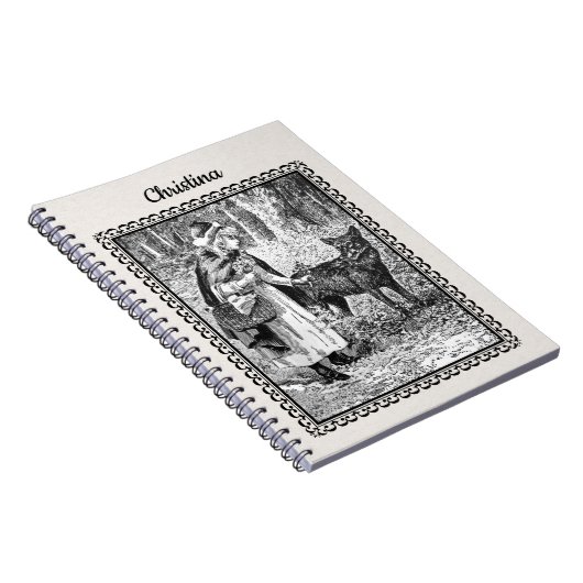 白黒スケッチレッドライディングフードフラワーウルフ ノートブック (右側)