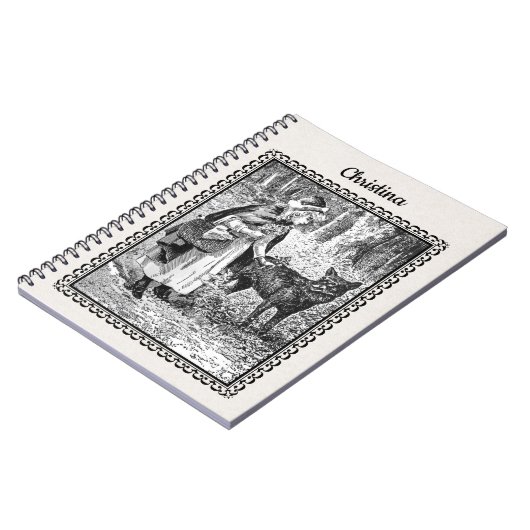 白黒スケッチレッドライディングフードフラワーウルフ ノートブック (左側)