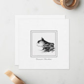 白黒スケッチ国産ショートヘア猫 ノートカード (正面/裏面インサイチュ)