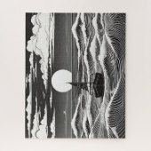 白黒スケッチ孤独なボート（海） ジグソーパズル (縦)