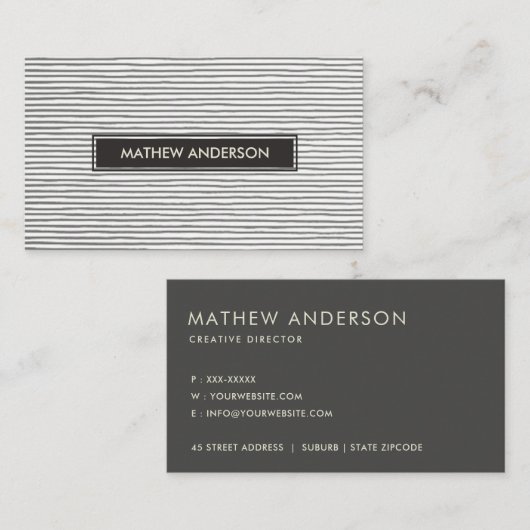 白黒スケッチ線ストライプのパターン 名刺 (正面/裏面)