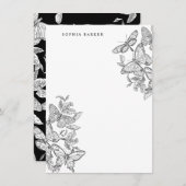 白黒スケッチ蝶の文房具 ノートカード (正面/裏面)