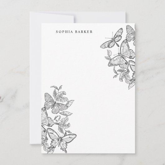白黒スケッチ蝶の文房具 ノートカード (正面)