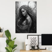 白黒スケッチ- Mermaid Art ポスター (ホームオフィス)