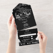 白黒スケルトンスカルゴシック結婚ズ オールインワン招待状 (貼ってはがせる)