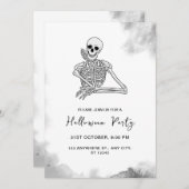 白黒スケルトンハローウィンパーティ招待状 招待状 (正面/裏面)