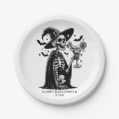白黒スケルトンハローウィンパーティ ペーパープレート (正面)