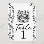 白黒スケルトンフローラバラつる植物テーブル番号 招待状 (正面/裏面)