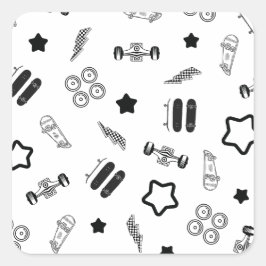 白黒スケートボーディングスクエアステッカー スクエアシール