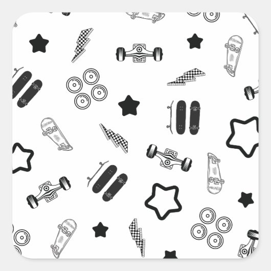 白黒スケートボーディングスクエアステッカー スクエアシール (正面)