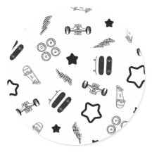 白黒スケートボードラウンドステッカー