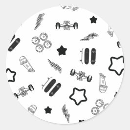 白黒スケートボードラウンドステッカー ラウンドシール