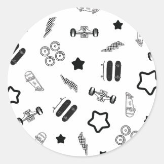 白黒スケートボードラウンドステッカー ラウンドシール