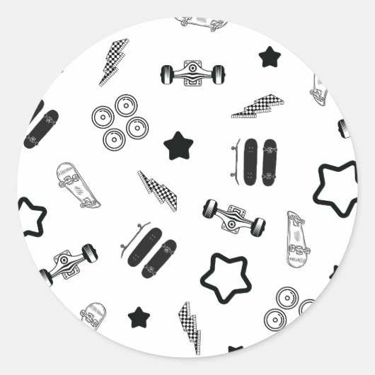 白黒スケートボードラウンドステッカー ラウンドシール (正面)