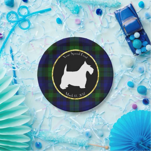 白黒スコッチテリアの格子縞は個人化なります ペーパープレート (パーティー)