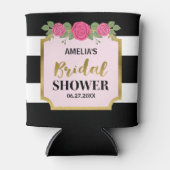 白黒スストライプピンクローズブライダルシャワー 缶クーラー (正面)