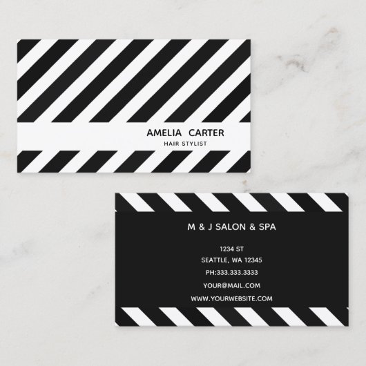 白黒スタイリストライプストサロンスパメイクアップ 名刺 (正面/裏面)