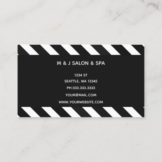 白黒スタイリストライプストサロンスパメイクアップ 名刺 (裏面)