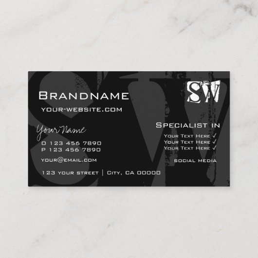 白黒スタイリッシュとグレーとイニシャルモダン 名刺 (裏面)