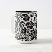 白黒スタイリッシュなダマスク織パターン ツートーンマグカップ (正面左)